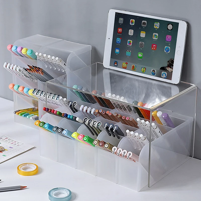 Pen Holder Kawaii Large Capacity Desk Pen Holder Pencil Makeup Storage Box Desktop Organizer Stand Box School Office Stationery