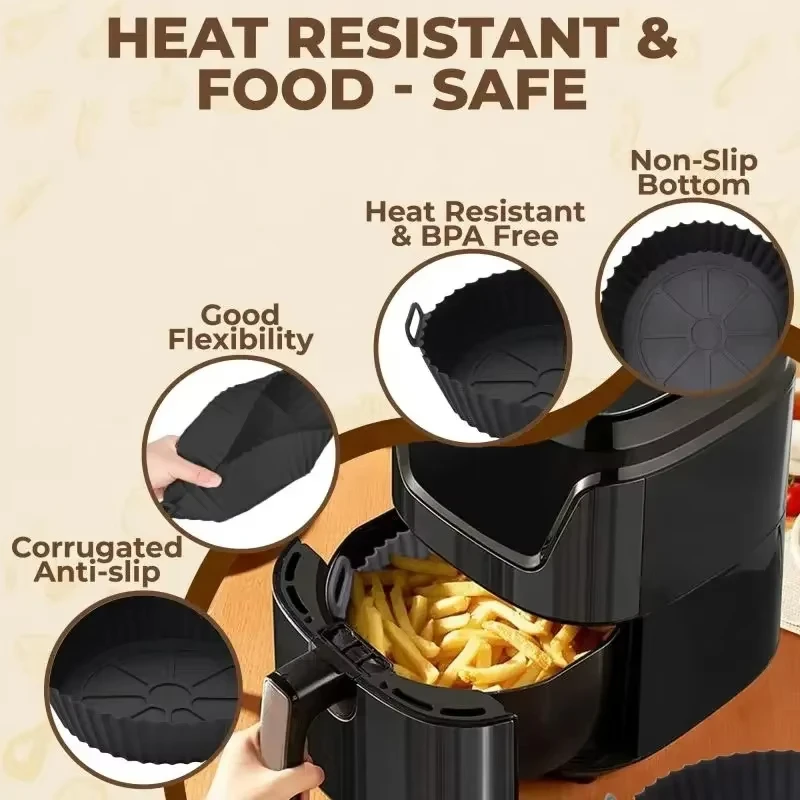 Air Fryer Silicone Baking Tray Mat 1PC Circular High-Temperature Resistant Foldable Food Grade Double Ear