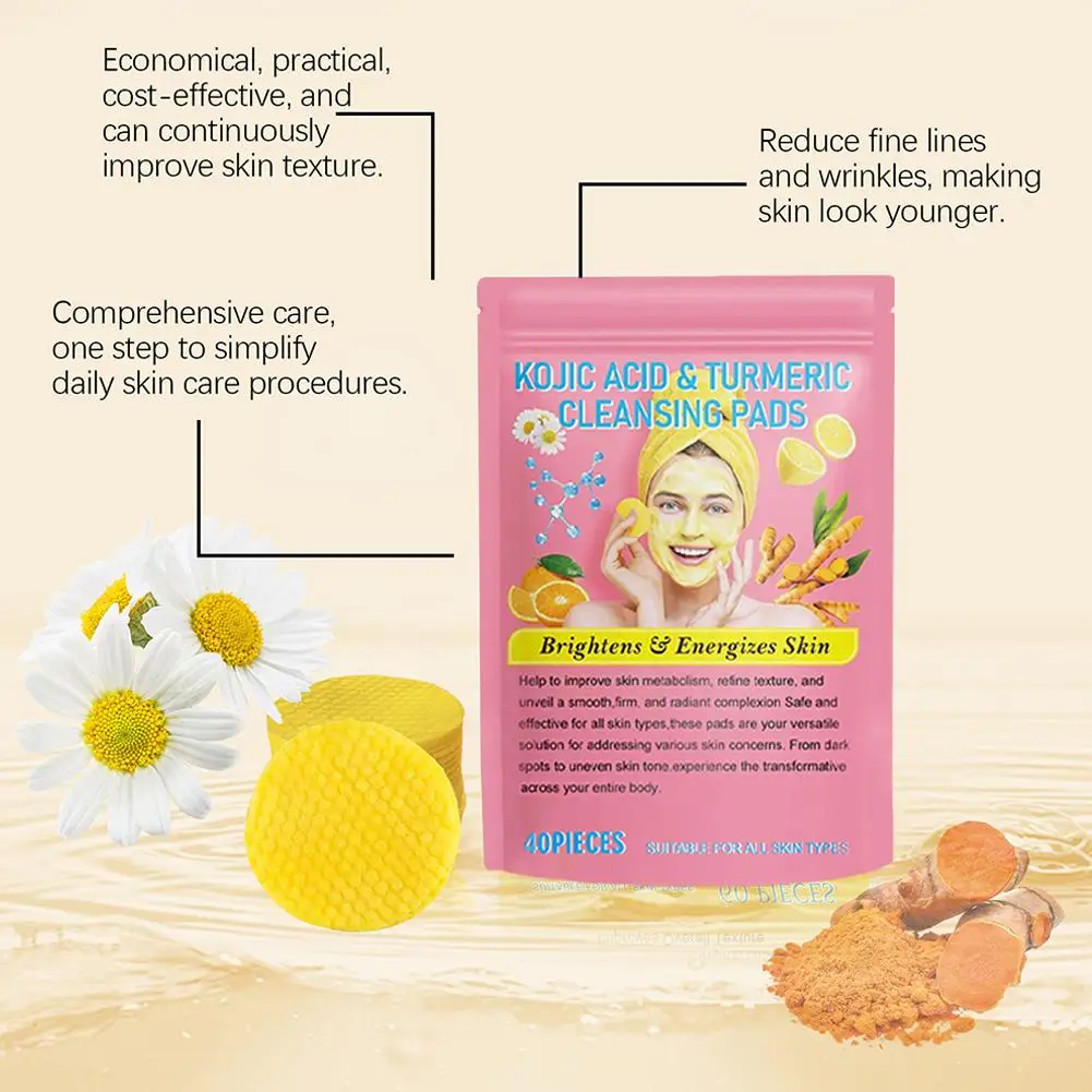 40/50pcs Turmeric Kojic Acid Cleansing Pads Exfoliating Pads Facial Sponges For deeply Cleansing Exfoliating Daily Skin Care cleansing pad