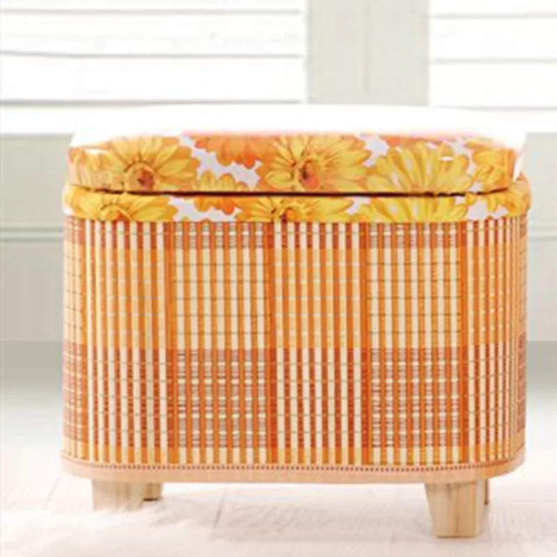Bamboo Woven Storage Stool and Multi-Functional Wooden Bench