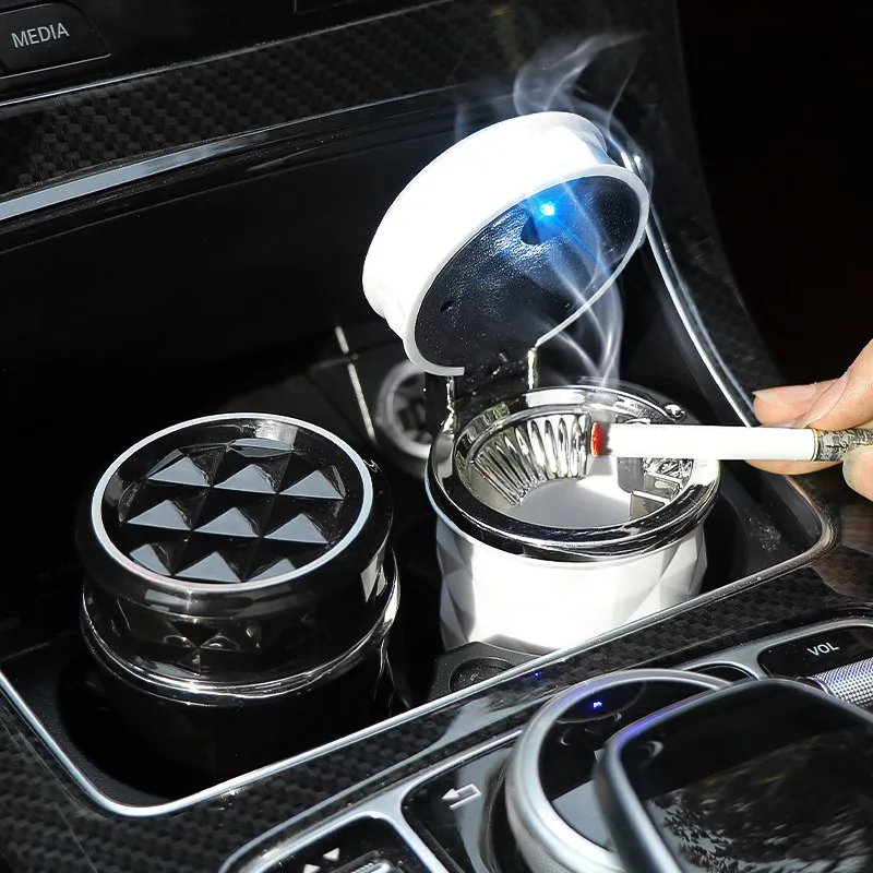 Led Light Car Ashtray Universal Alloy Ash Tray Aluminum Cup Smokeless