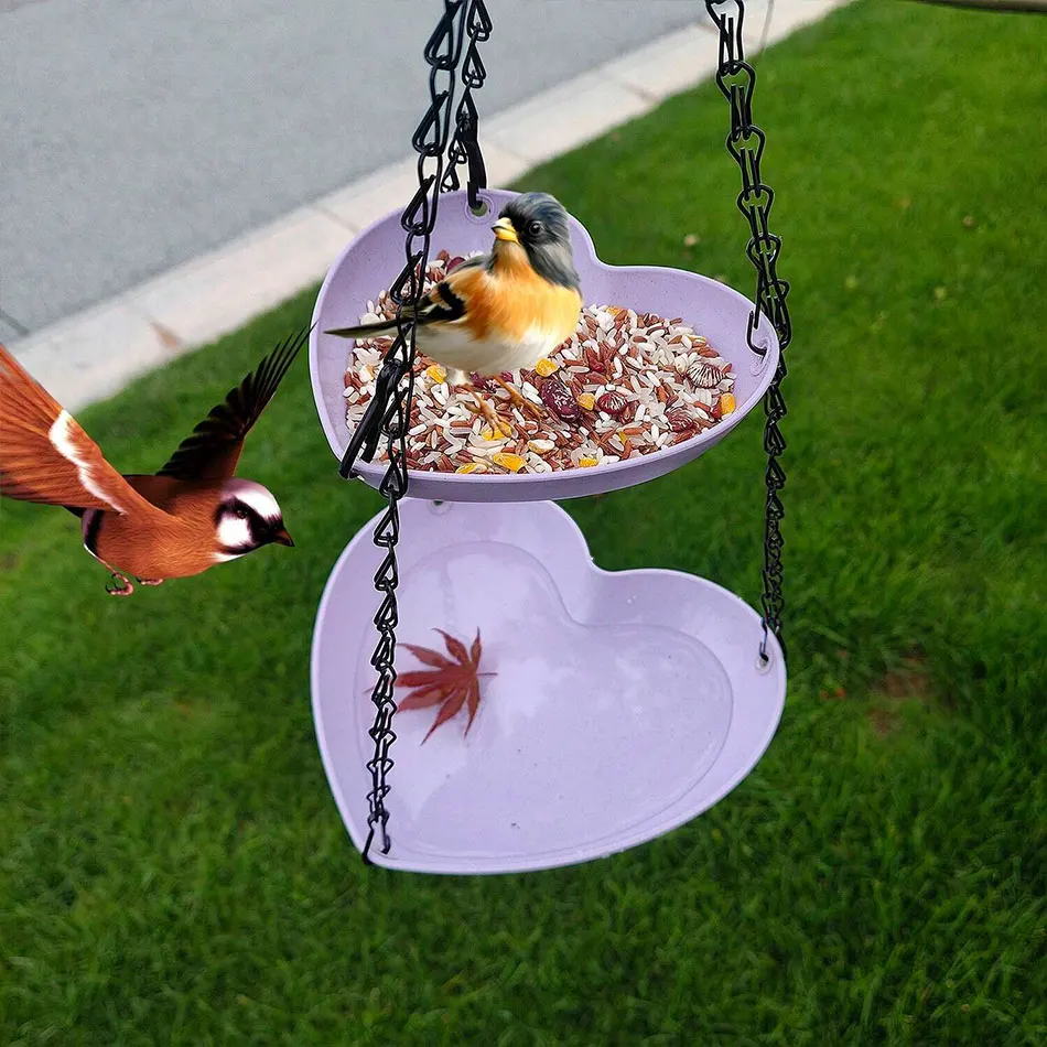 1pc Double Heart Shaped Bird Feeder with Three Chain, Double Hanging Tree Bird Feeder, Outdoor Balcony Garden Feeder, Water