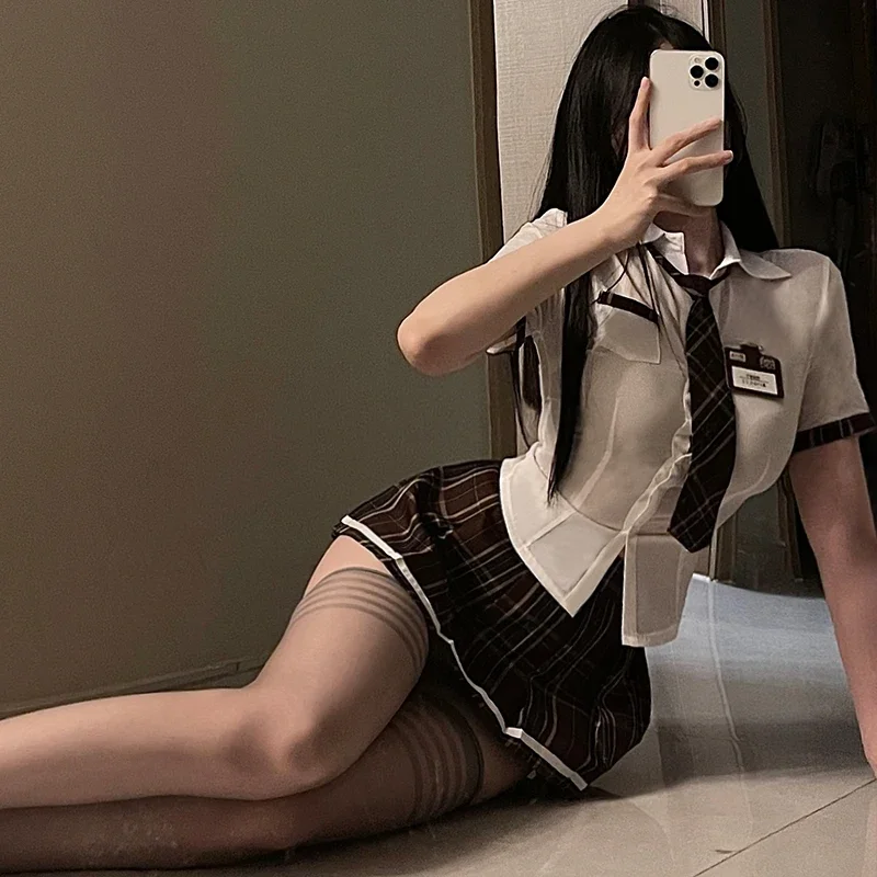 Schoolgirl Cosplay Sexy Lingerie for Women Costumes Students Uniform Roleplay Shirt with Pleated Mini Skirt Panties Set women lingerie,women lingerie set,women cosplay costume