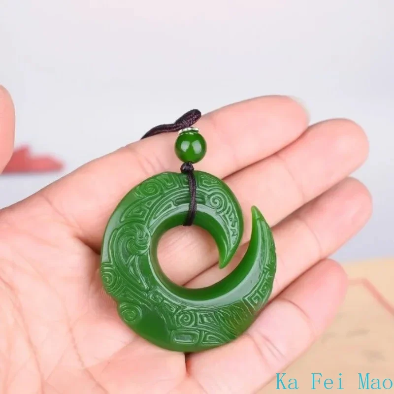 Green Jade Dragon Jade Pendant Fashion Runes Necklace Jewellery Chinese Hand-Carved Relax Healing Women Man Luck Gift Free Rope