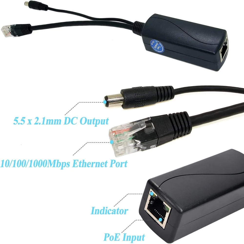 보안 IP 카메라용 IEEE 802.3af/at 표준 파워 오버 이더넷 스플리터 어댑터를 갖춘 POE 스플리터 12V 2A 출력