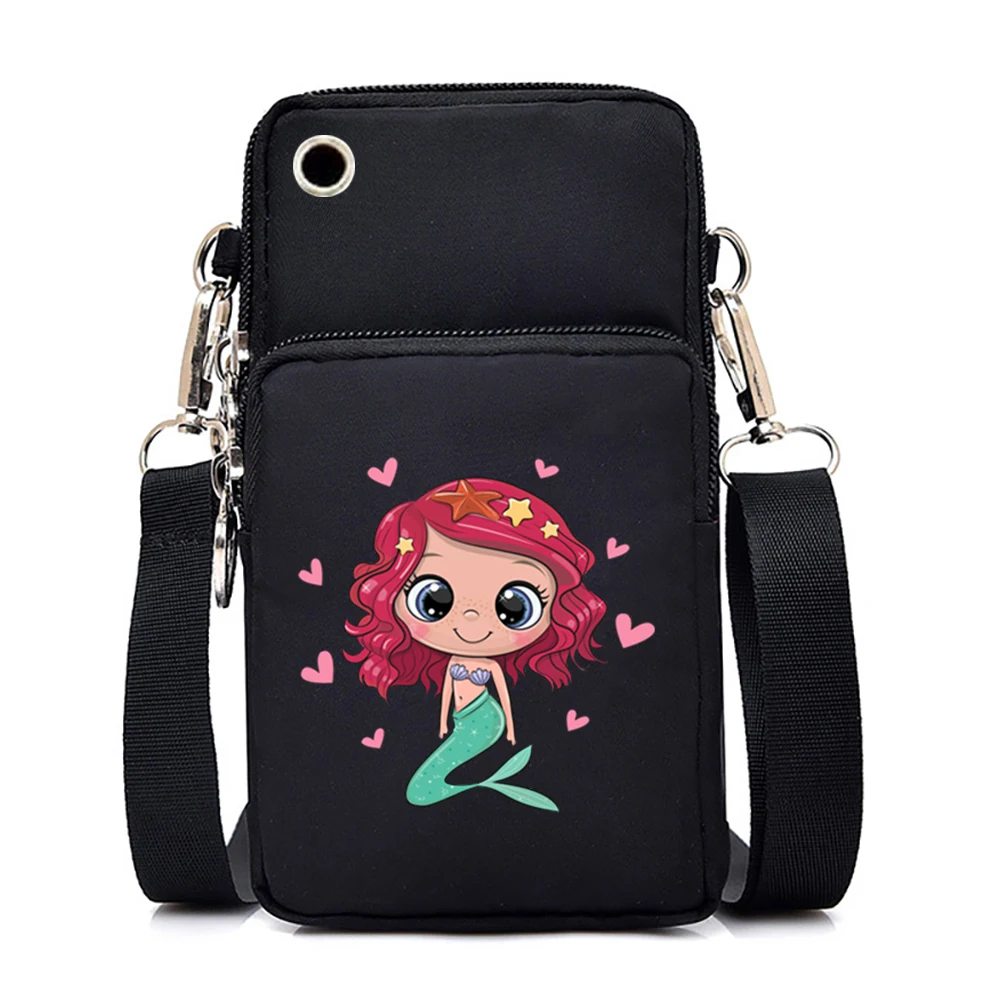 

Women Mobile Phone Bag Cartoon Mermaid Print Sport Arm Wrist Bag Kawaii Shoulder Bag Mermaid Purses and Handbags Crossbody Bags