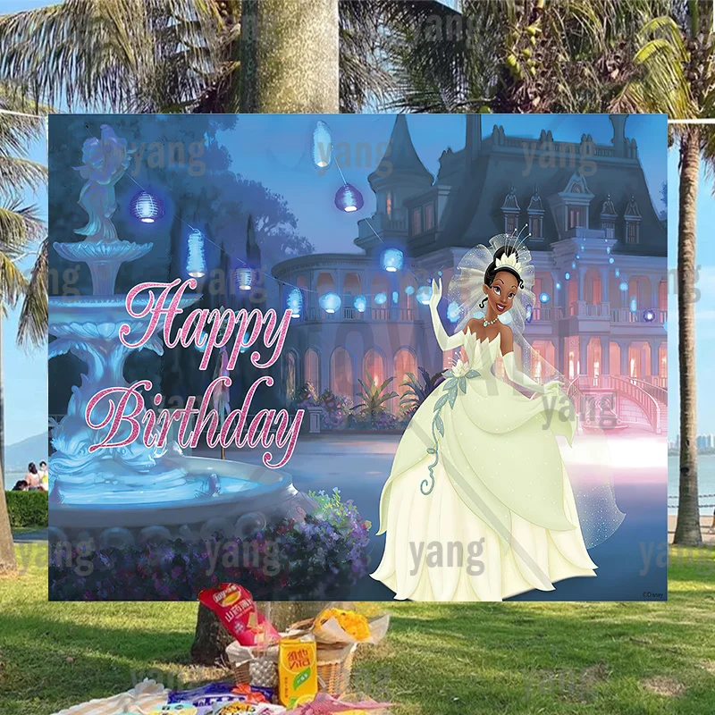 Buon Compleanno Sfondo Baby Shower Luminoso Night Castle Disney Girls Princess Tiana And The Frog Banner Background Party
