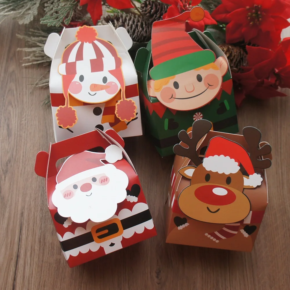 

12pcs Christmas Knock At The Door Paper Box As Bake Candy Chocolate Packaging Gifts Party Favors Decoration Use