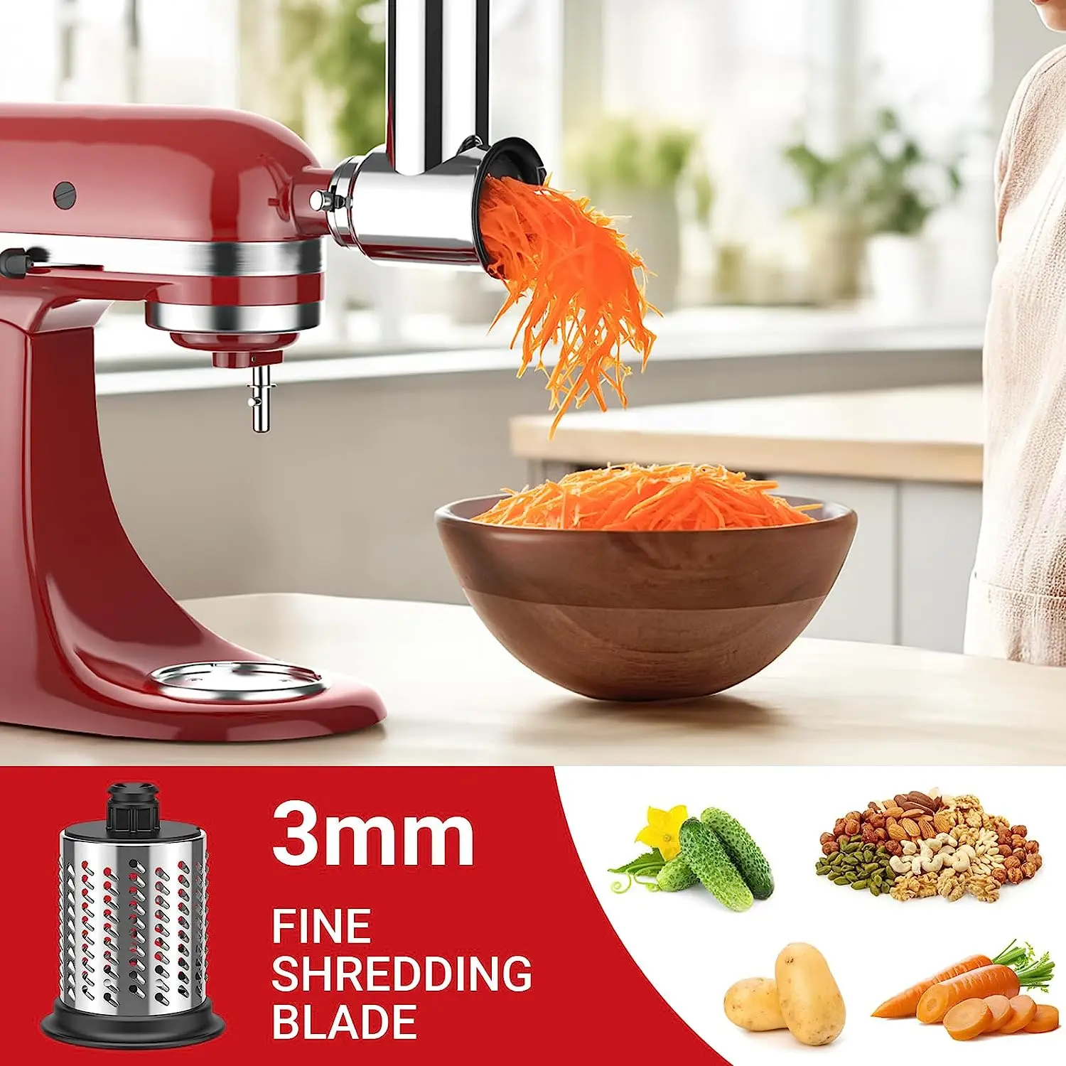 Slicer/Shredder Attachment for KitchenAid Stand Mixers as Vegetable Chopper Accessory-Salad Maker Kitchen Meat Grinder fruit slicer,food slicer,vegetable shredder