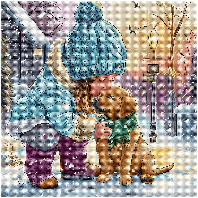Counted Cross Stitch Kits Embroidered Best Friend Girl and Dog LETI L9925 Home Decoration
