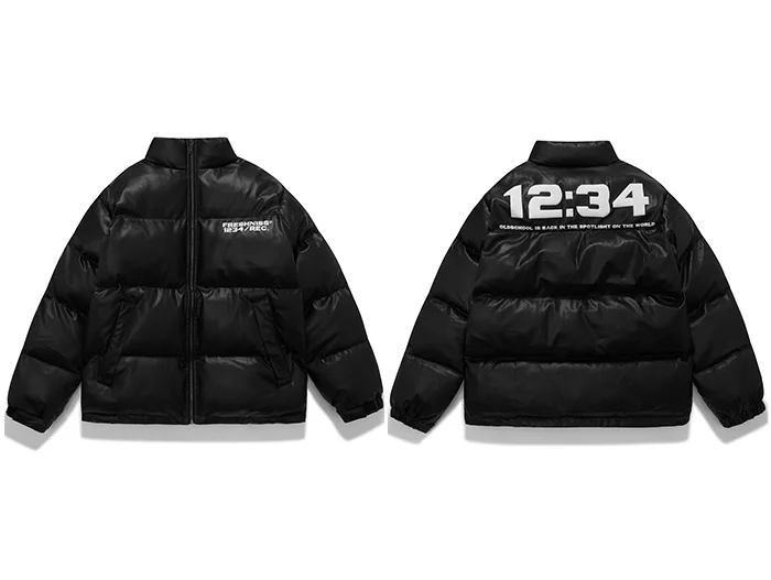 Parkas Parka TEDSN Winter Leather Down Jacket Zip Up Coat Motorcycle Number Black White 2022 Men Women Thick Solid Color Male Outwear mens fur parka