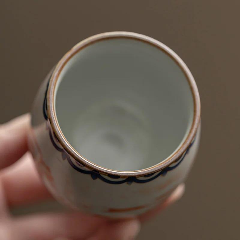 60ml Imitation Song Ru Kiln Porcelain Teacup Dunhuang Apsaras Pattern Master Cup Dargon Egg Cup Mugs Kung Fu Tea Set Gift Box