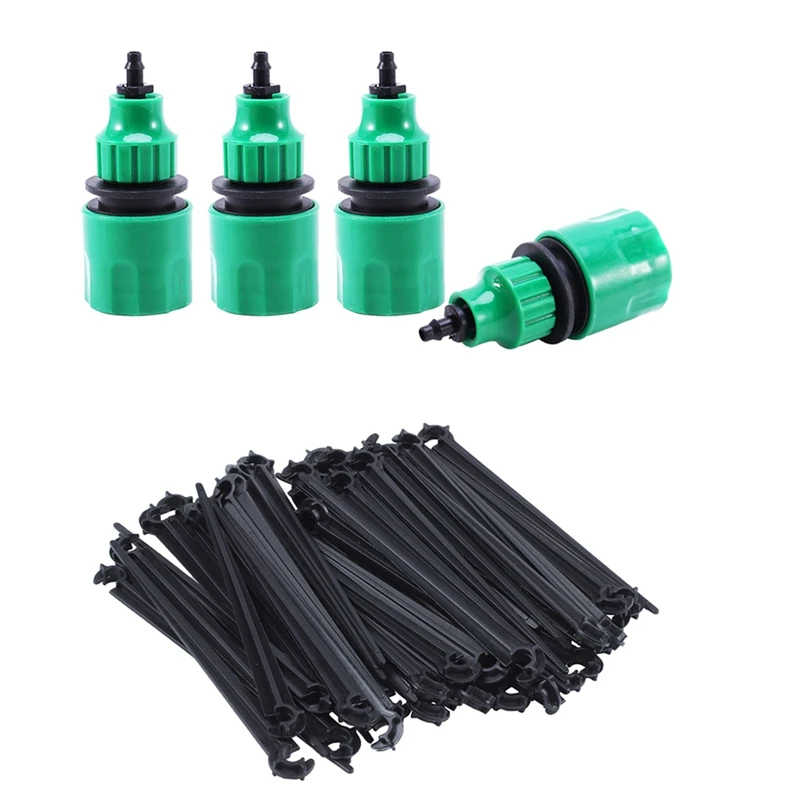 

LJL-4X Garden Hose Pipe One Way Adapter Tap Connector Fitting & 50Pcs C-Shaped Garden 4 / 7Mm Drip Irrigation Pipe Bracket