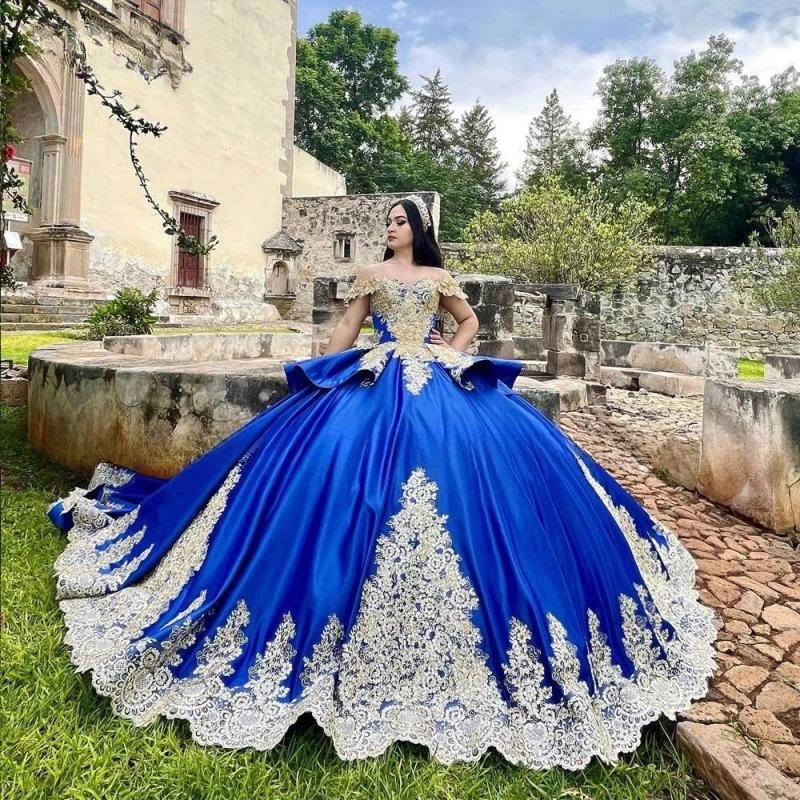 

Luxury Blue Quinceanera Dress 2024 Princess Prom Ball Gown Sweet 16 XV Years Old Miss Birthday Dress Long Train Pageant Mexican