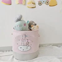 Large Pink Laundry Basket Kids Toys Storage Basket with Handles Fabric Foldable Cute Cartoon Castle Nursery Hamper Gift Basket 2