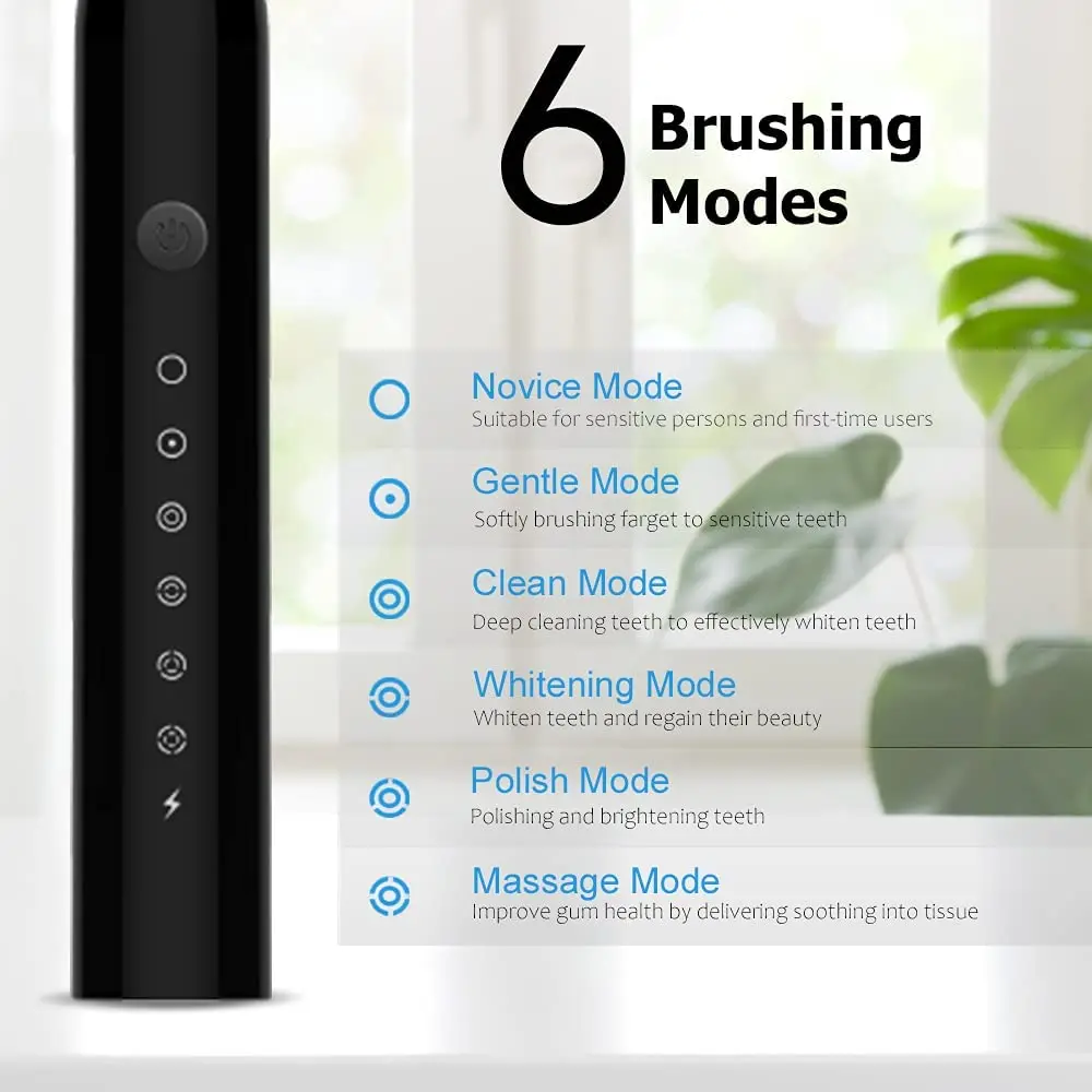 Sonic Electric Toothbrush Ultrasonic Automatic USB Rechargeable IPX7 Waterproof Travel with Replaceable Tooth Brush Heads J189 electric toothbrush