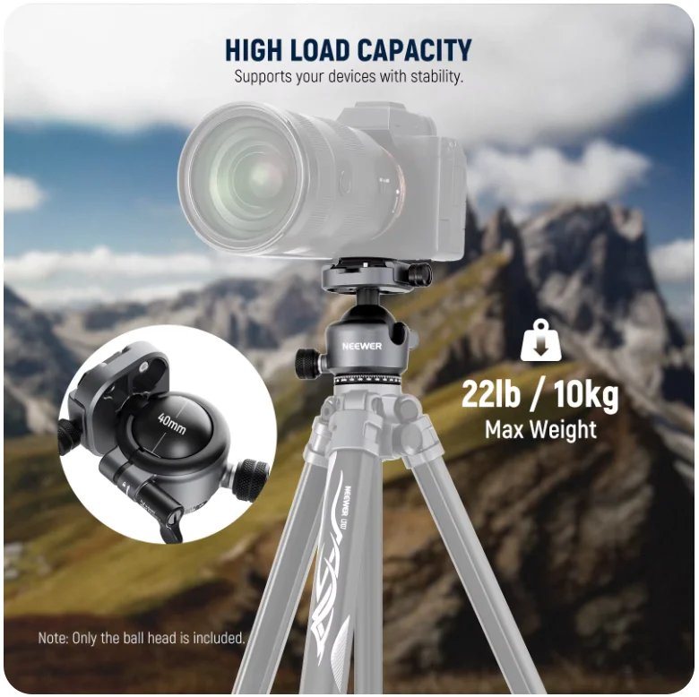 NEEWER GM41 Low Profile Tripod Ball Head 40mm Metal Panoramic Camera Mount Adapter with 1/4" Arca Plate For Peak Capture Camera