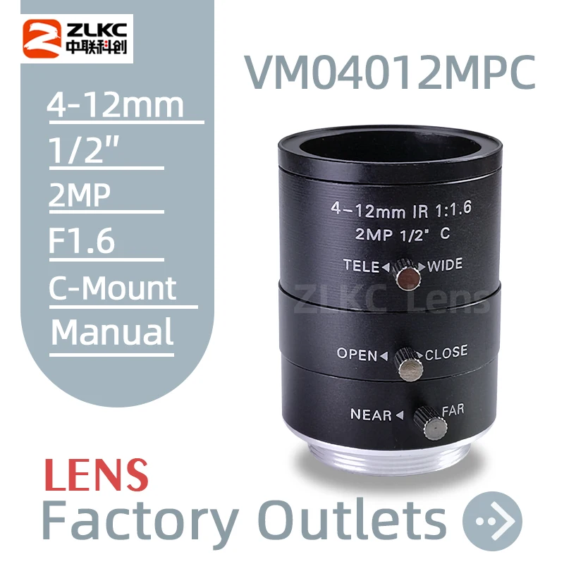 Macro Lens 4-12mm Varifocal C Mount HD Lens Manual Iris 1/2 Inch 2MP FA Optical Lens CCTV for Machine Vision Basler Camera