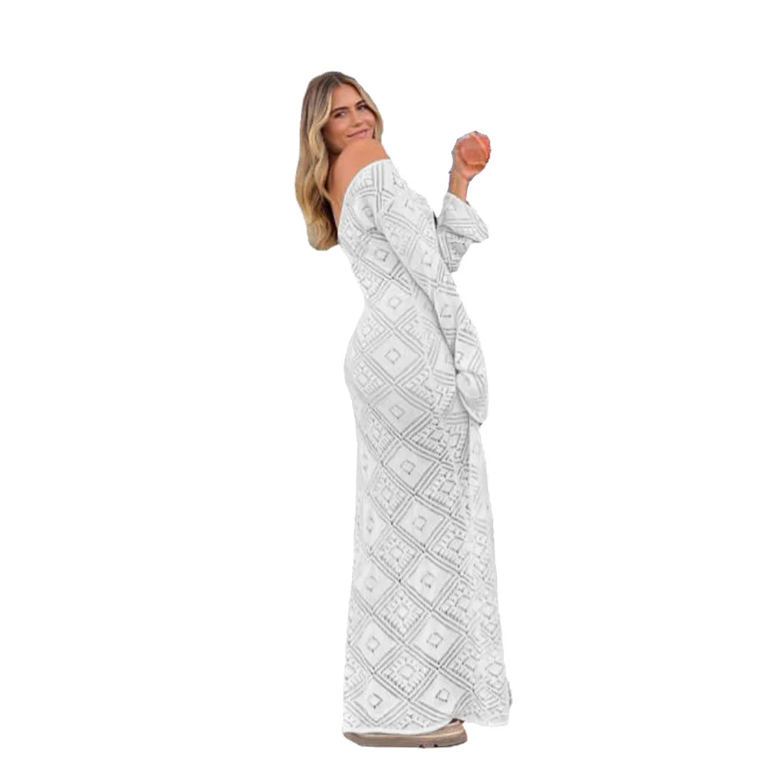 See-Through Loose Dress Flared Sleeve For Women Backless Hollow Out Holiday Beach Outfits V-Neck Pullover Maxi Dress 2025 21 See-Through Loose Dress Flared Sleeve For Women Backless Hollow Out Holiday Beach Outfits V-Neck Pullover Maxi Dress 2025