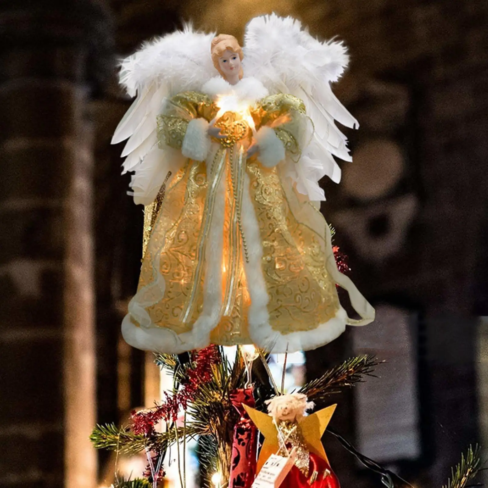 Tree Topper LED Angel Ornament With Wings Christmas Tree Angel Topper For Wedding Party Props Office New Year Holiday Bar Home