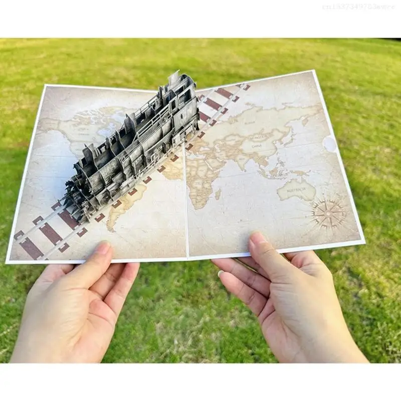 Handmade 3D Steam Train Popup Greeting Card for Special Occasion Birthday Card F0T6