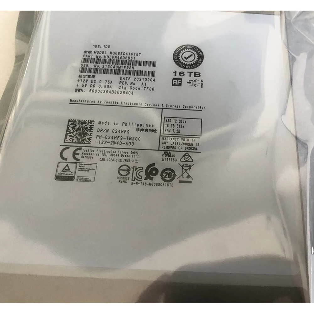 16T Per Dell R730 R740 Sas 12G 3.5 "24 Hf9 024 Hf9 Hdd Server Muslimah