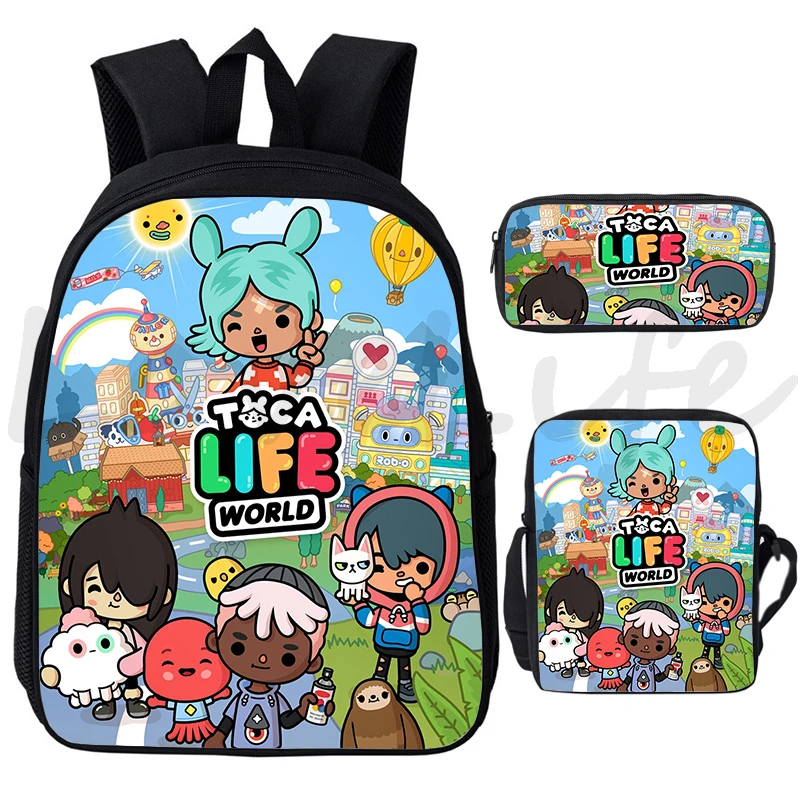 

Toca Life World Backpack boy girl School Bag 3Pcs/set Mochila Toca Boca Life Schoolbags Students Bookbag Teenage Travel Knapsack