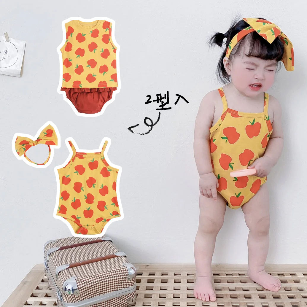 Summer Newborn Baby Clothes Yellow Sleeveless Girls Boys Clothing Apple