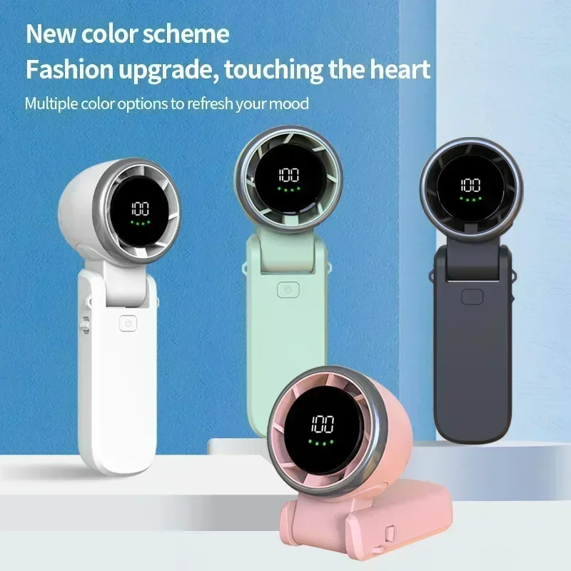 2025 Mini High-speed Handheld Fan Usb Charging Digital Display Portable Desktop Folding Hanging Camping Violent Turbo Fan New