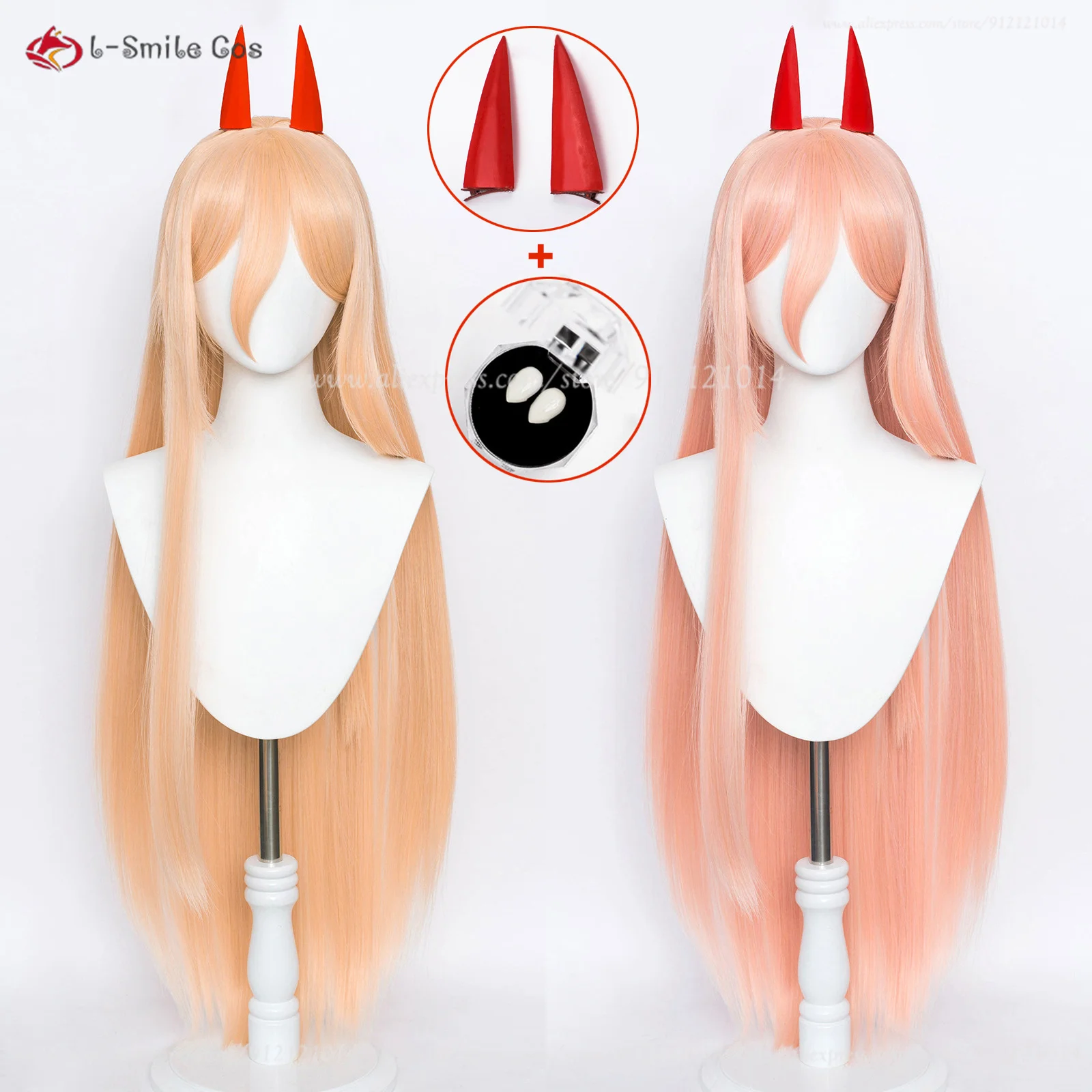 Длинный парик для косплея, термостойкие искусственные волосы ручной работы, цвет оранжевый/розовый, реквизит для косплея, зубы рога, шапочка для парика Длинный парик для косплея, термостойкие искусственные волосы ручной работы, цвет оранжевый/розовый, реквизит для косплея, зубы рога, шапочка для парика