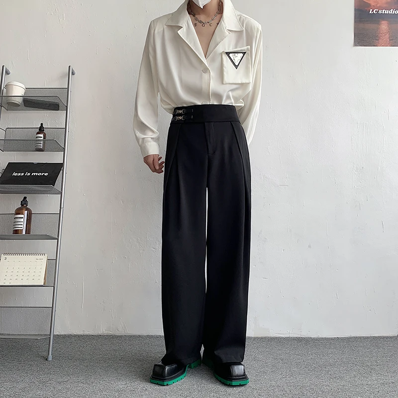 Men Suit Pants Oversized Loose Straight Wide Leg Office Formal