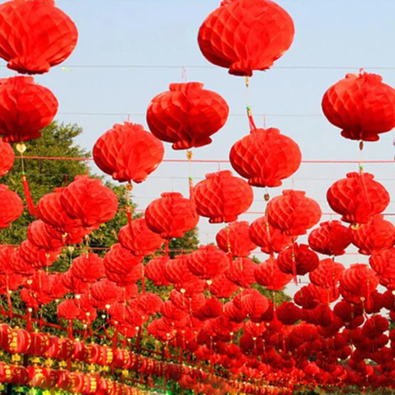 

Китайские фонари из Красной бумаги, 20 шт., 10 дюймов, украшение для весеннего фестиваля и свадебной вечеринки, водонепроницаемые красные фонари