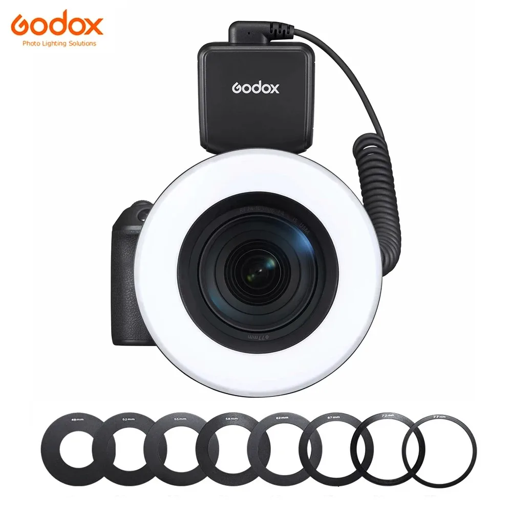 Godox Ring72 Macro Led Ring Light Cri 96 + 5600K + 8 Anelli Adattatori Per Obiettivo Per Canon Nikon Dslr Camera Close-Up Photography