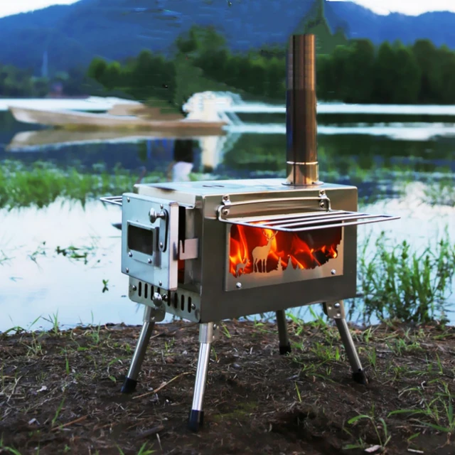 Stufa a legna da ardere all'aperto fornello a legna da campeggio in acciaio  inossidabile con tubo del camino tenda calda da Picnic invernale fornello  riscaldante da cucina - AliExpress