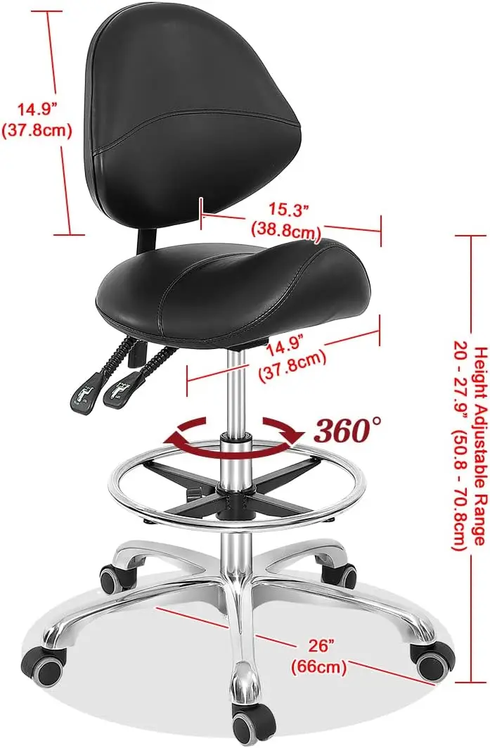 Back Support Hydraulic Ergonomic Saddle Seat Stool with Wheels for Clinic