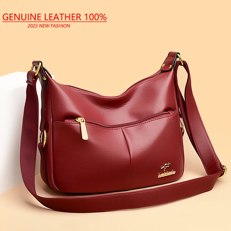 

Fashion Soft Genuine Leather Shoulder Bag for Women Multi-Compartment 2023 Female Luxury Cow Leather Handbag Small Crossbody Bag