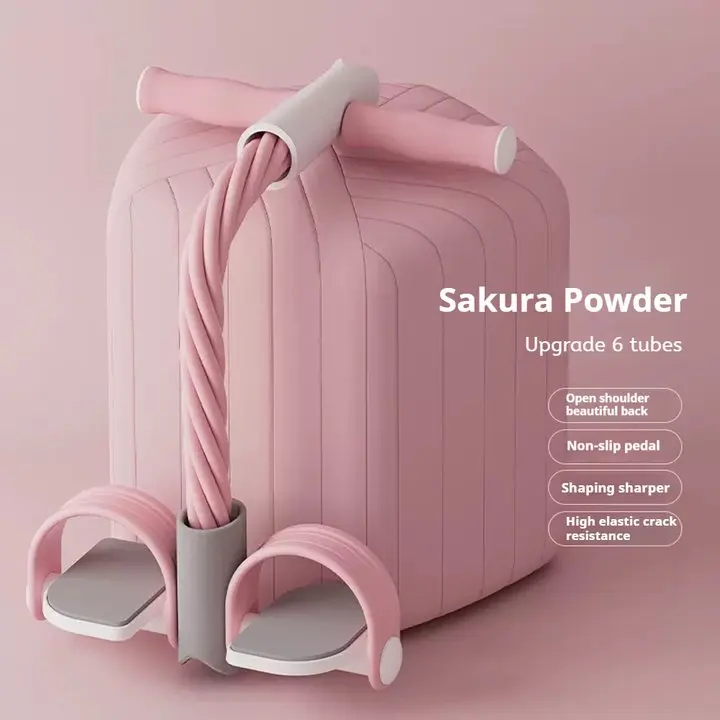 Corde De Résistance Multifonctionnelle Avec Pédale | 6 Tubes épaissis - Rose Sakura | Fitness Pour Jambes, Bras, Taille | Tous âges - 3