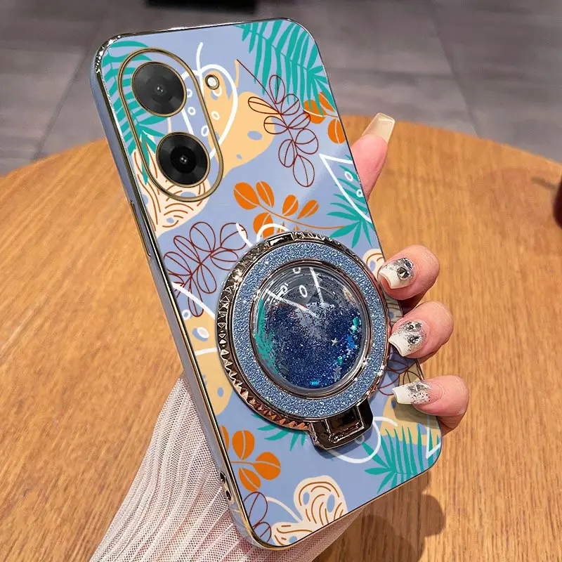 Elegant Leaf Pattern Phone Case with 5-Layer Plating Finish