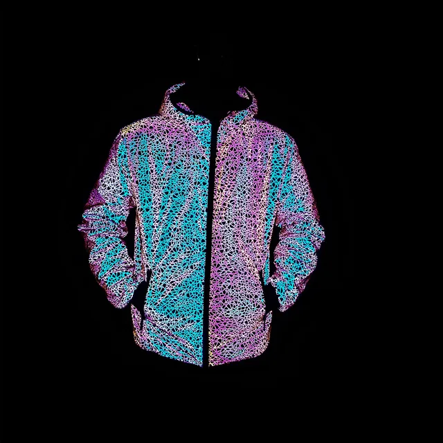 2022 Autumn Winter Colorful Reflective Hooded Jacket Mens Harajuku Hip Hop Night Club Reflect Light Shiny Coats Windbreaker 1
