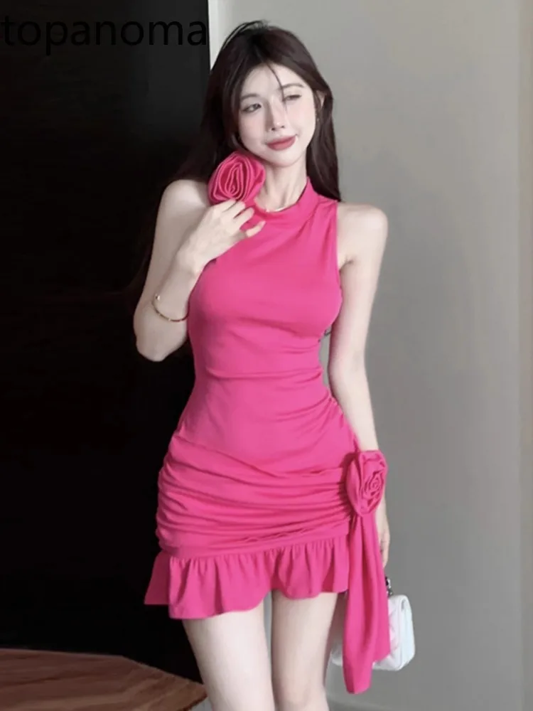 

Topanoma женское платье с цветами без рукавов с оборками нестандартные тонкие вечерние платья Коктейльная Клубная одежда сексуальный элегантный день рождения