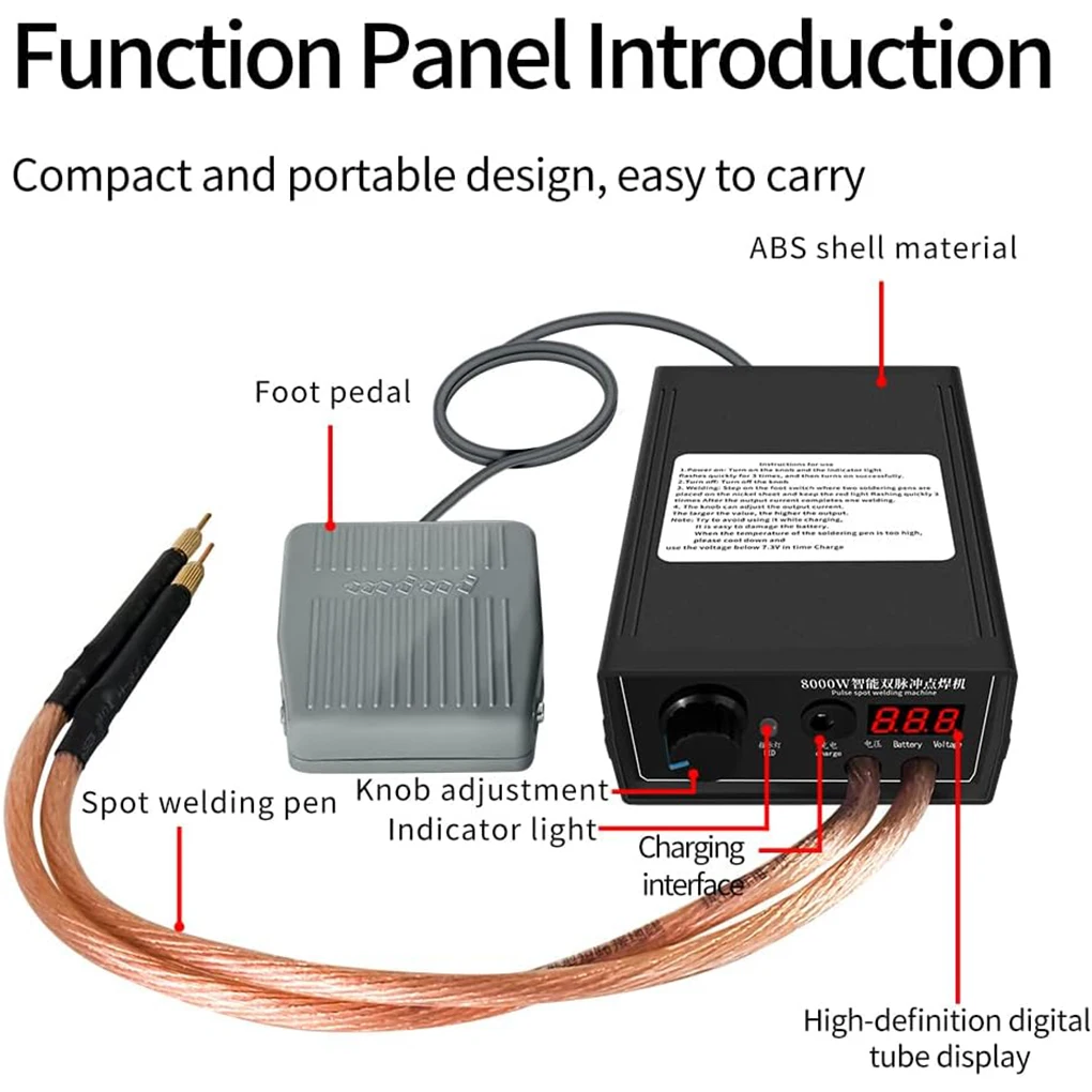 Portable 8000W High Power Dual Pulse Spots Welding Machine 0.1-0.3mm Nickel Sheet0.1-0.3mm Nickel Sheet EU EU Plug