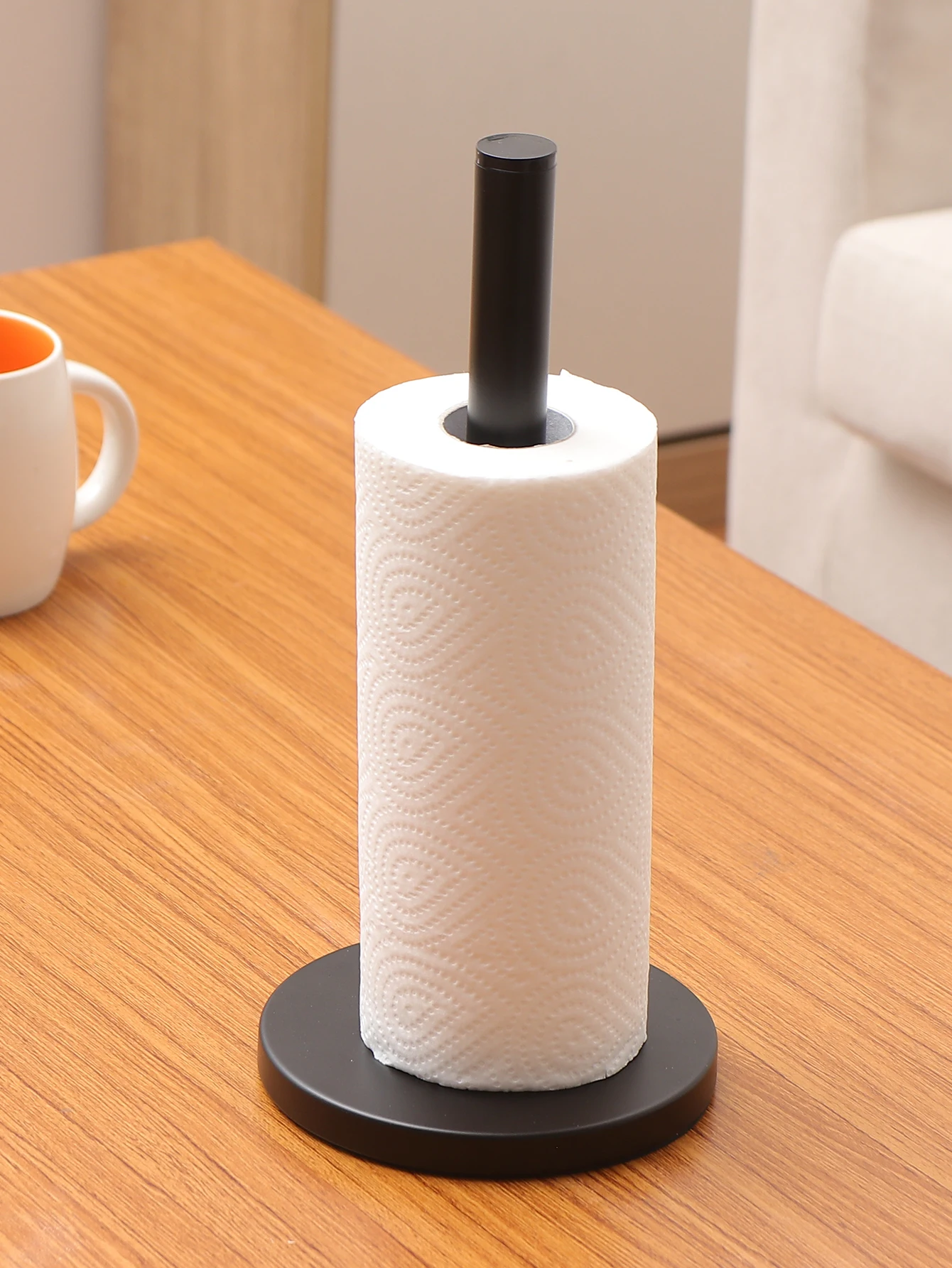 Matte Black Paper Towel Holder Countertop, Kitchen Paper Roll Holder Stand with Weighted Base Heavy for Standard 6