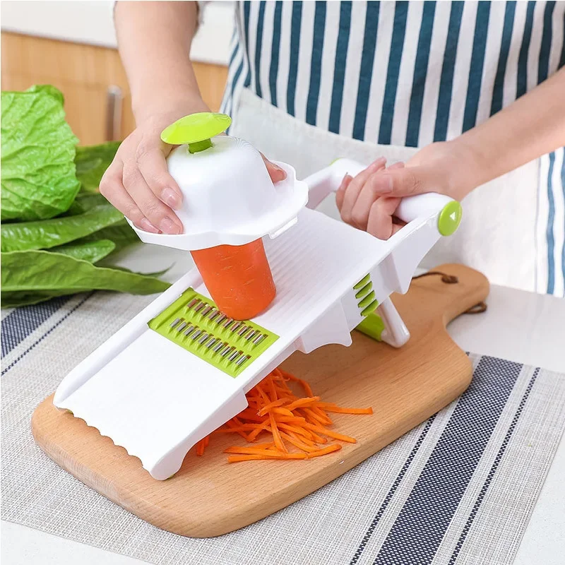Slicer – Adjustable Vegetable , Fruit zucchini Slicer, French Fry Cutter,Crinkle Cutter Food Waffle Garlic Grinder(White)