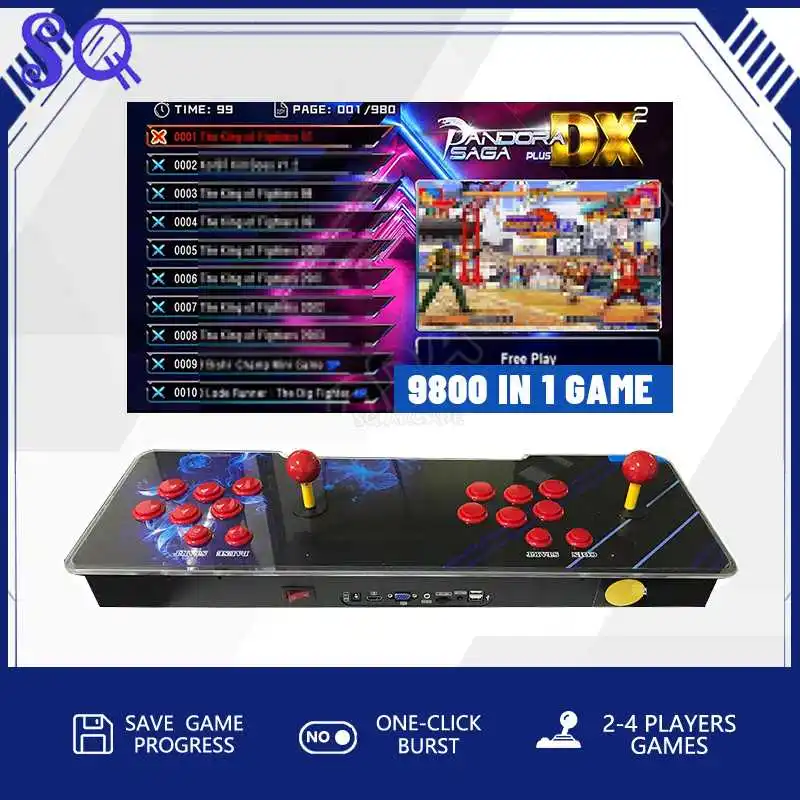 판도라 사가 DX 9800 올인원 클래식 아케이드 게임 조이스틱 콘솔 캐비닛 가정용 2인용 HD/VGA 출력 점수 저장 플러그 앤 플레이