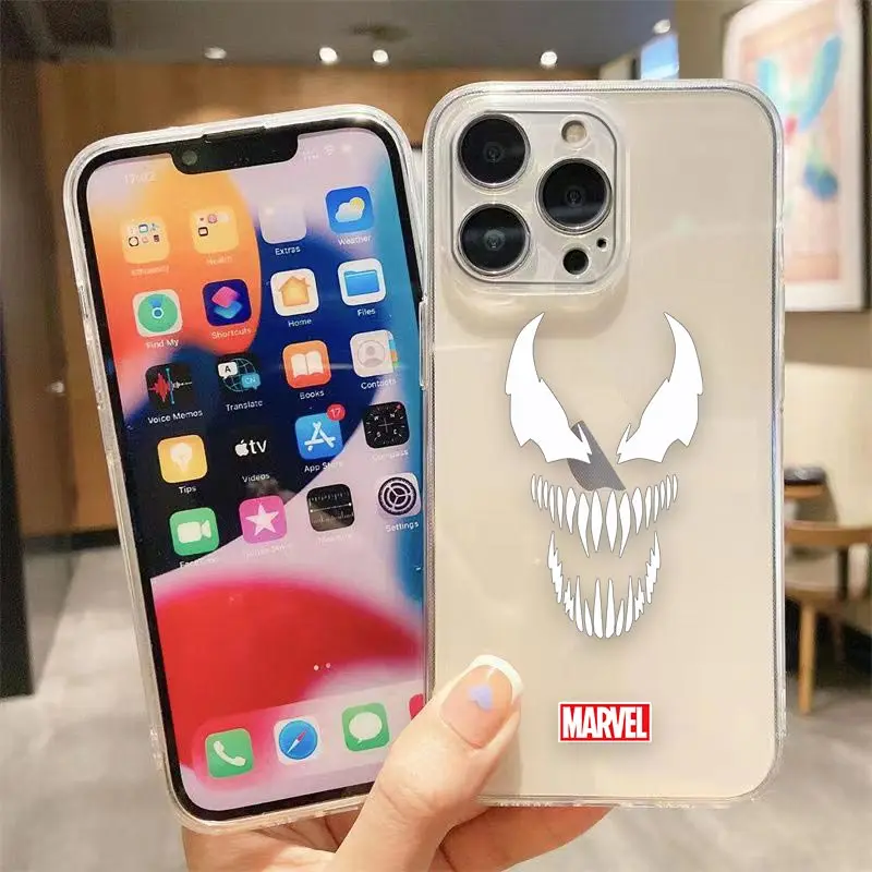 thumbnail image 1 of Clear Phone Case For iPhone Apple 14 12 13 Mini 11 Pro SE 8 7 6 Plus X XR XS Max SE Case Funda Shell Marvel Spiderman Venom LOGO, 1 of 5