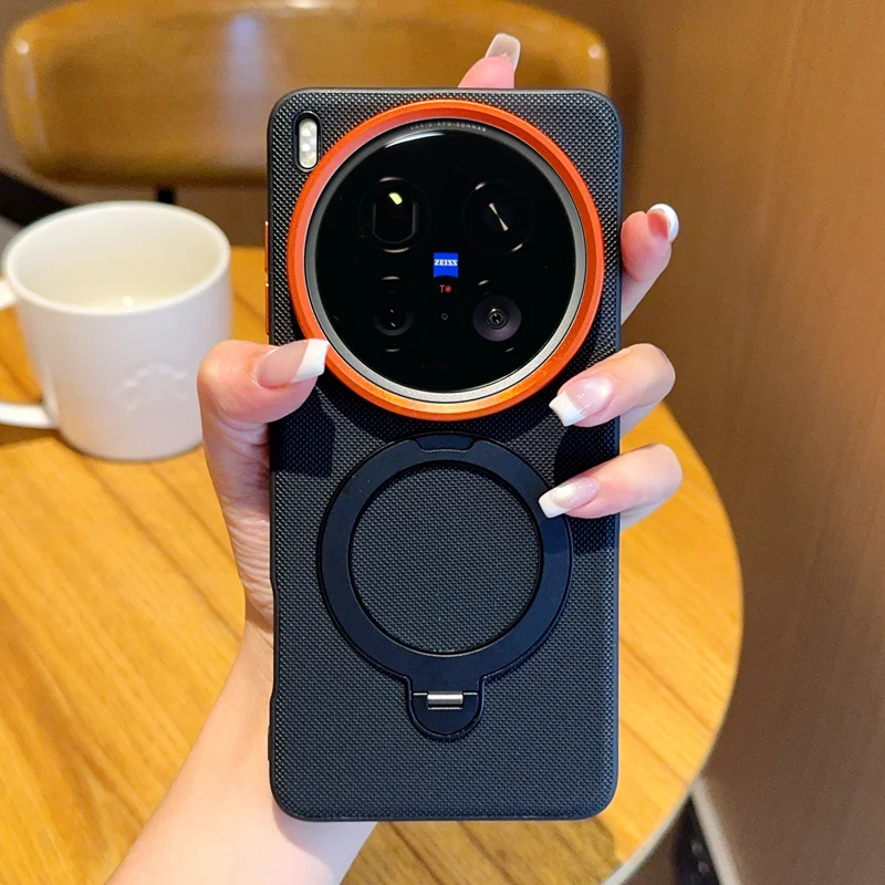 Magnetic Rotating Stand Holder PU Leather Phone Case - Pure Color Design