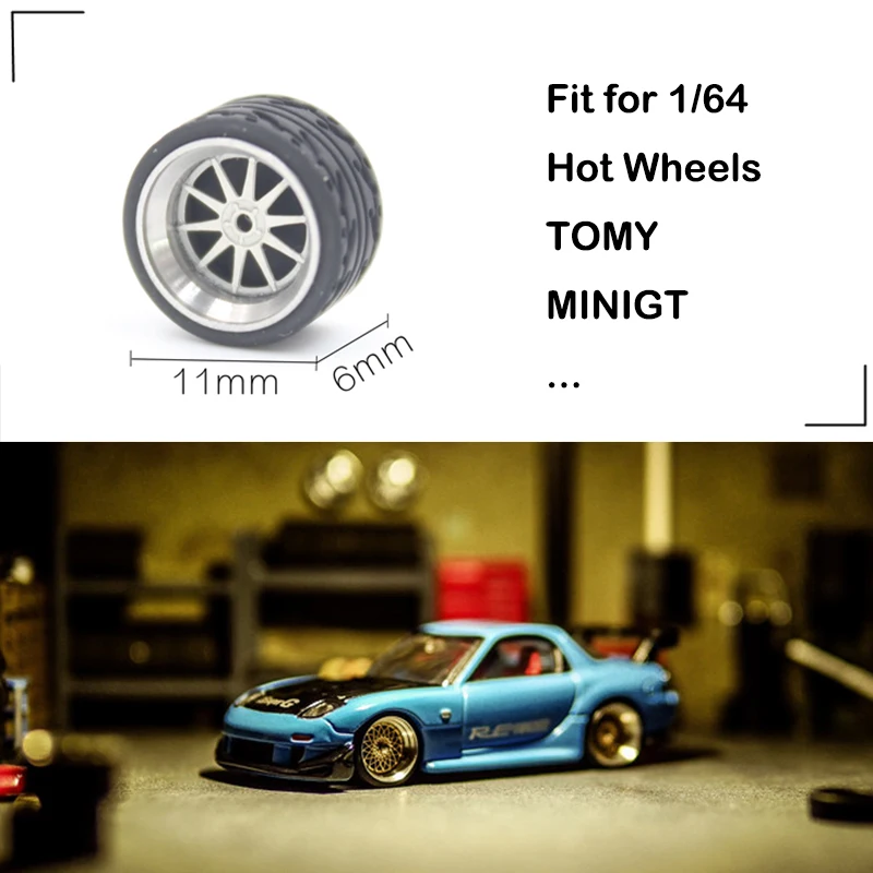 Carlomo 1/64 휠 모델 자동차 N 클래스 디테일업 세트, 고무 타이어 조립 림, Tomica 핫 휠, 4 개 세트