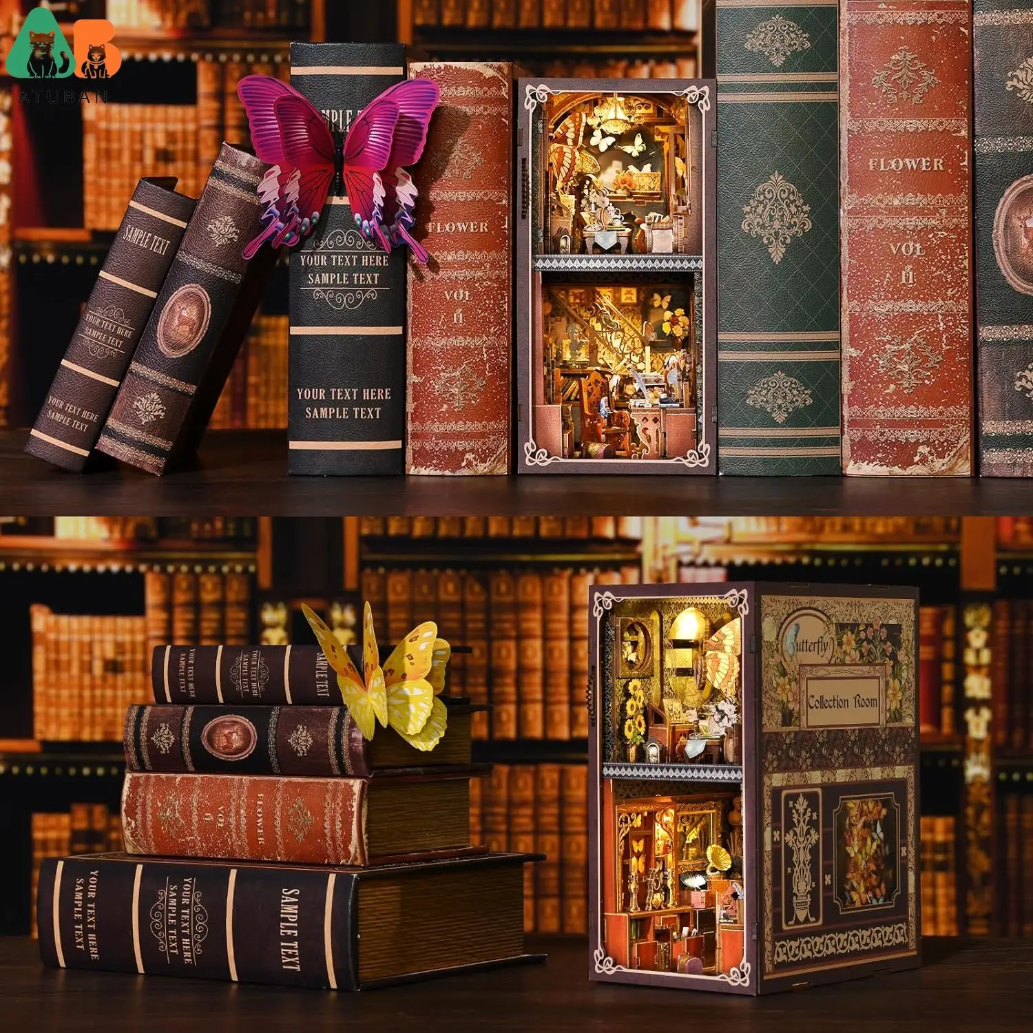 Cutebee diyブックヌークミニチュアハウスbooknook棚挿入レトロ永遠書店ledライトモデル手作り子供のギフト CUTEBEE ブックヌークキット - DIYミニチュアハウスドールハウスキット