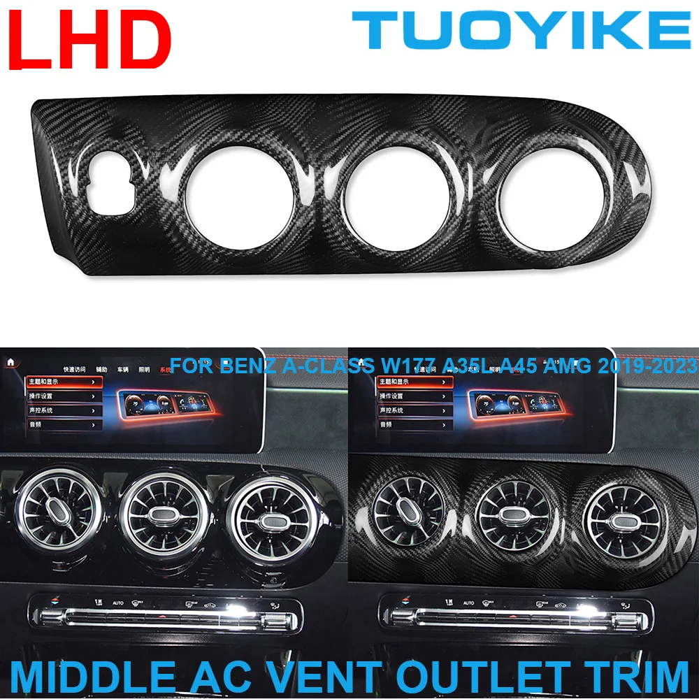 

LHD Настоящее углеродное волокно средняя Центральная Крышка вентиляционного отверстия переменного тока переводная картинка для Mercedes BENZ A-Class A35L A45 AMG W177 2019-23