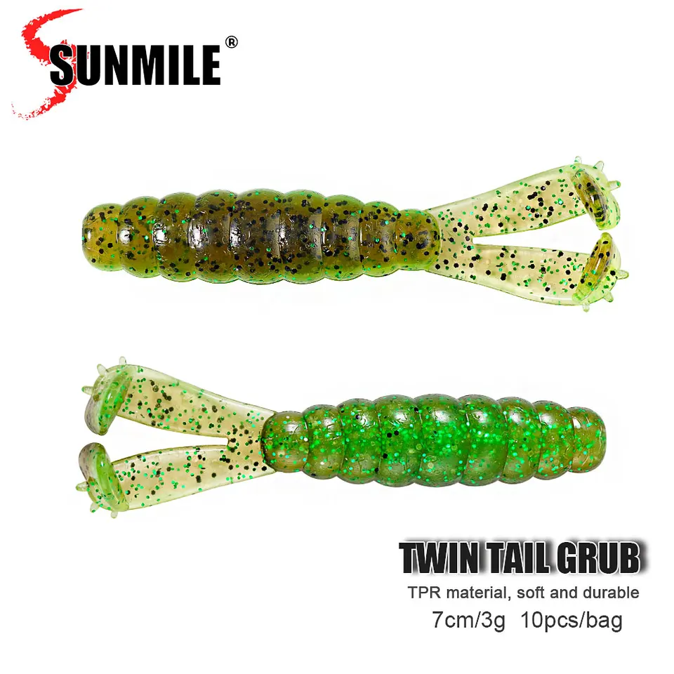 Sunmile 10pcs Diver Grub Soft Fishing Lure Twin Tails Salted Tpr